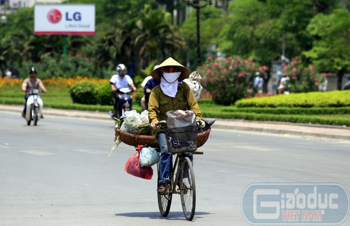 Một người phụ nữ bán hoa về giữa trưa nắng